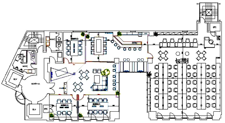 多様なワークスペースを備える開放的なラウンジエリアが魅力の、大型セットアップオフィスの写真11