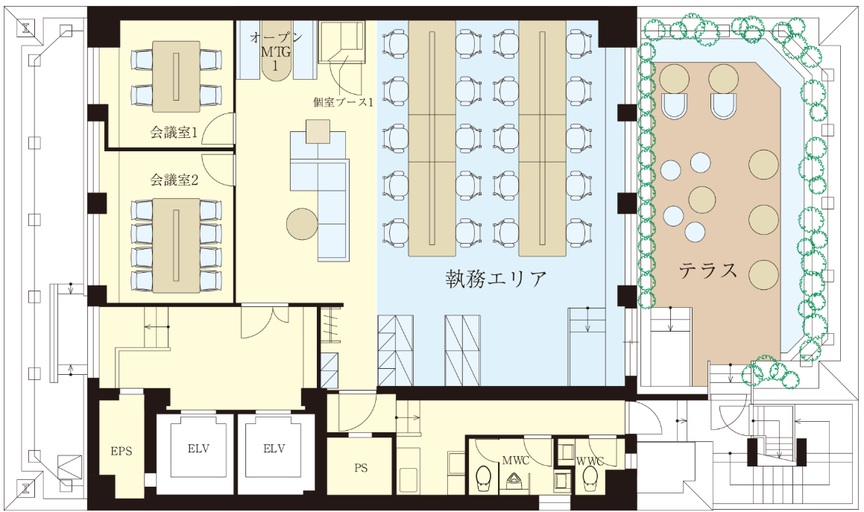 【敷金0】大門駅徒歩3分！最上階ならではの眺望と緑が魅力の、専用テラス付きフルセットアップオフィスの写真4